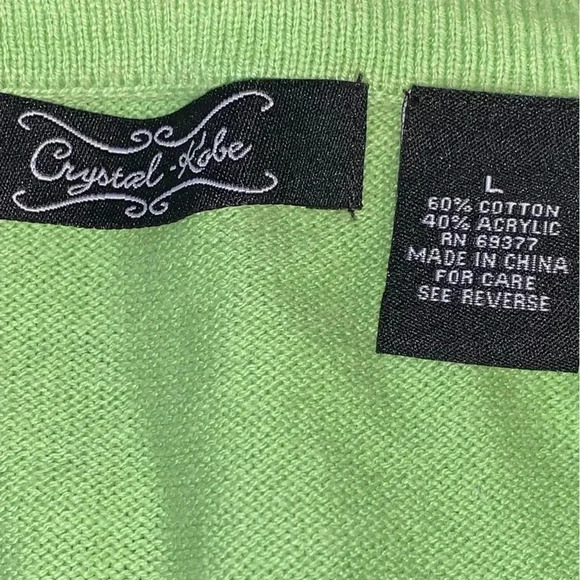 Crystal Kobe Light Green Christmas Cardigan Sweater Tropical Flamingo Size Large - Picture 7 of 9
